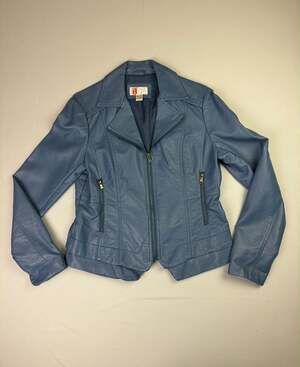 Bernardo Collection Blue Faux Leather Moto Biker Jacket Medium
